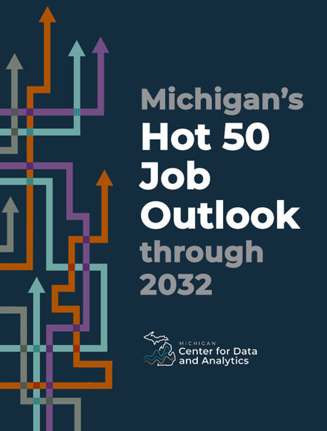 Cover of Michigan's Hot 50 Job Outlook through 2032 brochure